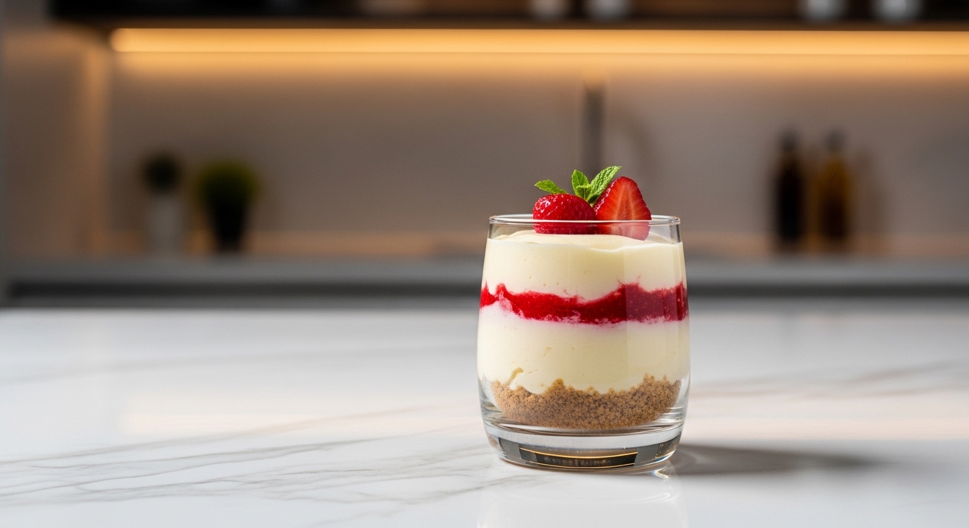 Gelatina en vaso de fresa con crema